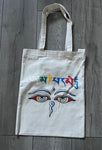 Tote Bag Buddha eyes with mantra, Tote bag printed with Buddha eyes with mantra, Canvas shoulder bag, Women's Tote bag made in Nepal, Buddha eyes with mantra Cotton tote bag