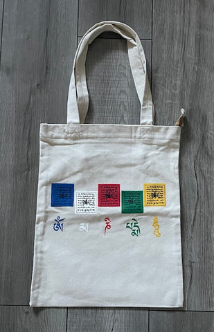 Tote Bag Prayer Flag, Tote bag printed with Prayer Flag, Canvas shoulder bag, Women's Tote bag made in Nepal, Tibetan Prayer Flag tote bag