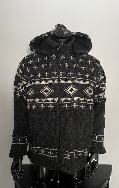 Woollen fleece lined hooded sweater