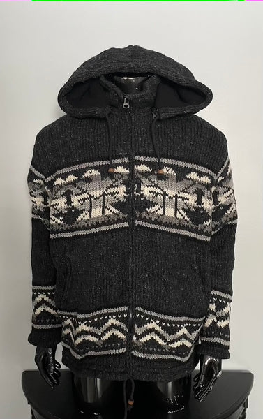Sweat à Capuche Zippé Homme/femme 100% Laine Du Népal - Doublé Polaire - Taille L - Fait Main Commerce équitable