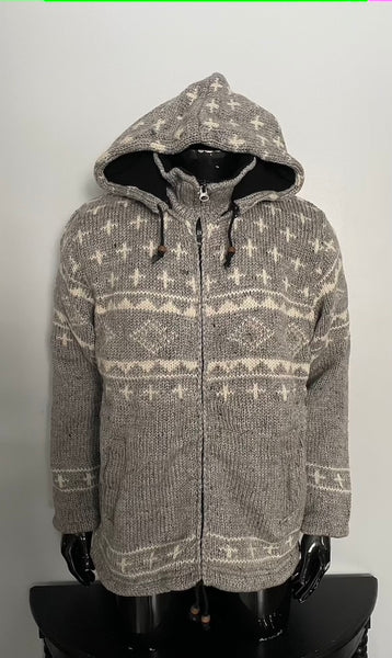 Hand Knitted Woollen Sherpa Hippie Sweater/Jacket fleece lined hoodie