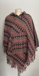 Hand Woven Warm Himalayan Cotton V Shaped Hooded Poncho with pocket in front