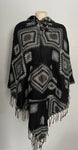 Warm Himalayan Wool V shaped Hooded Poncho with pocket in front