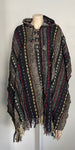 Hand Woven Warm Himalayan Cotton Hooded Poncho with pocket in front